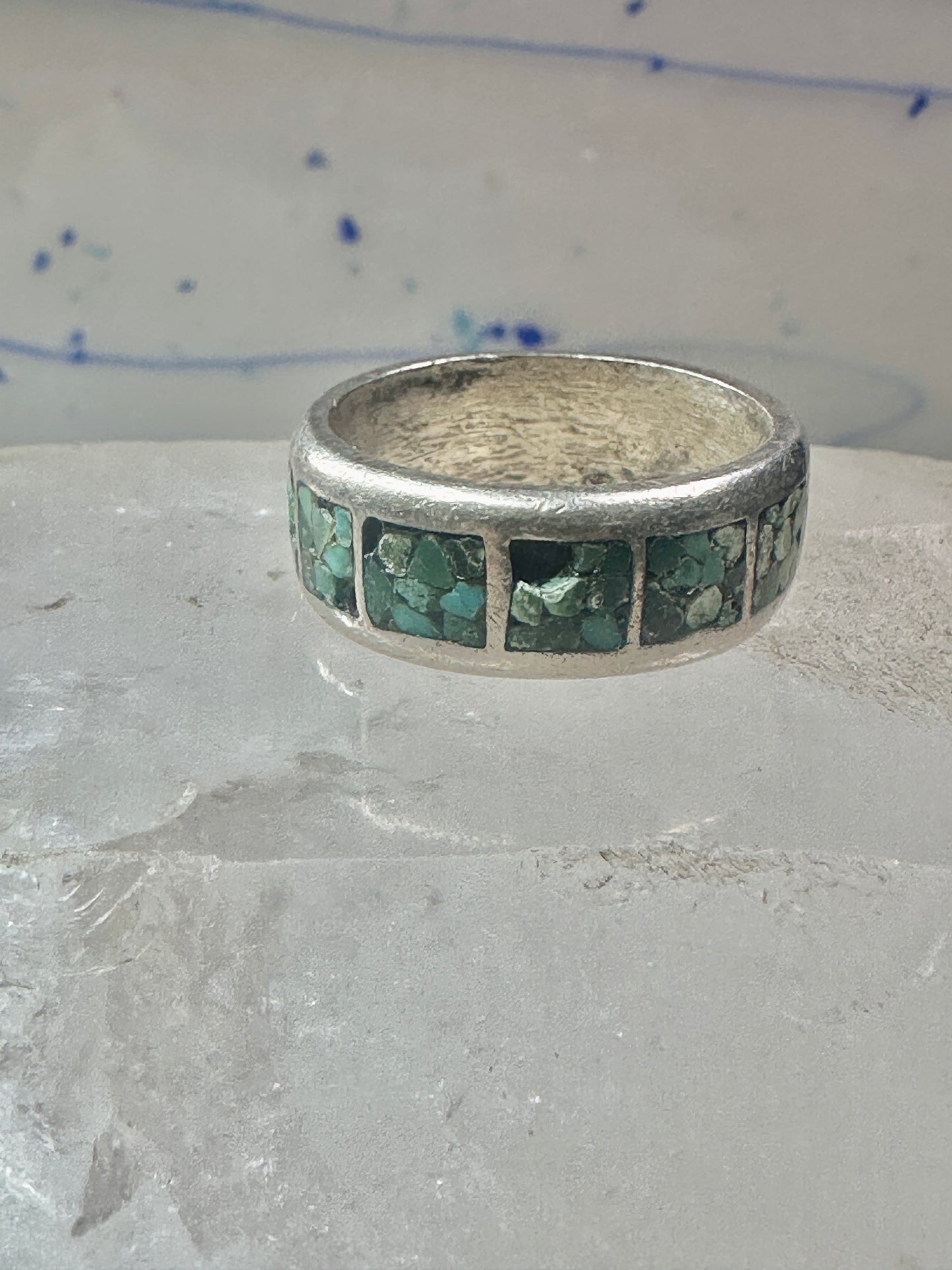 Southwest ring wedding band turquoise chips size 10.75 sterling silver women men AS IS