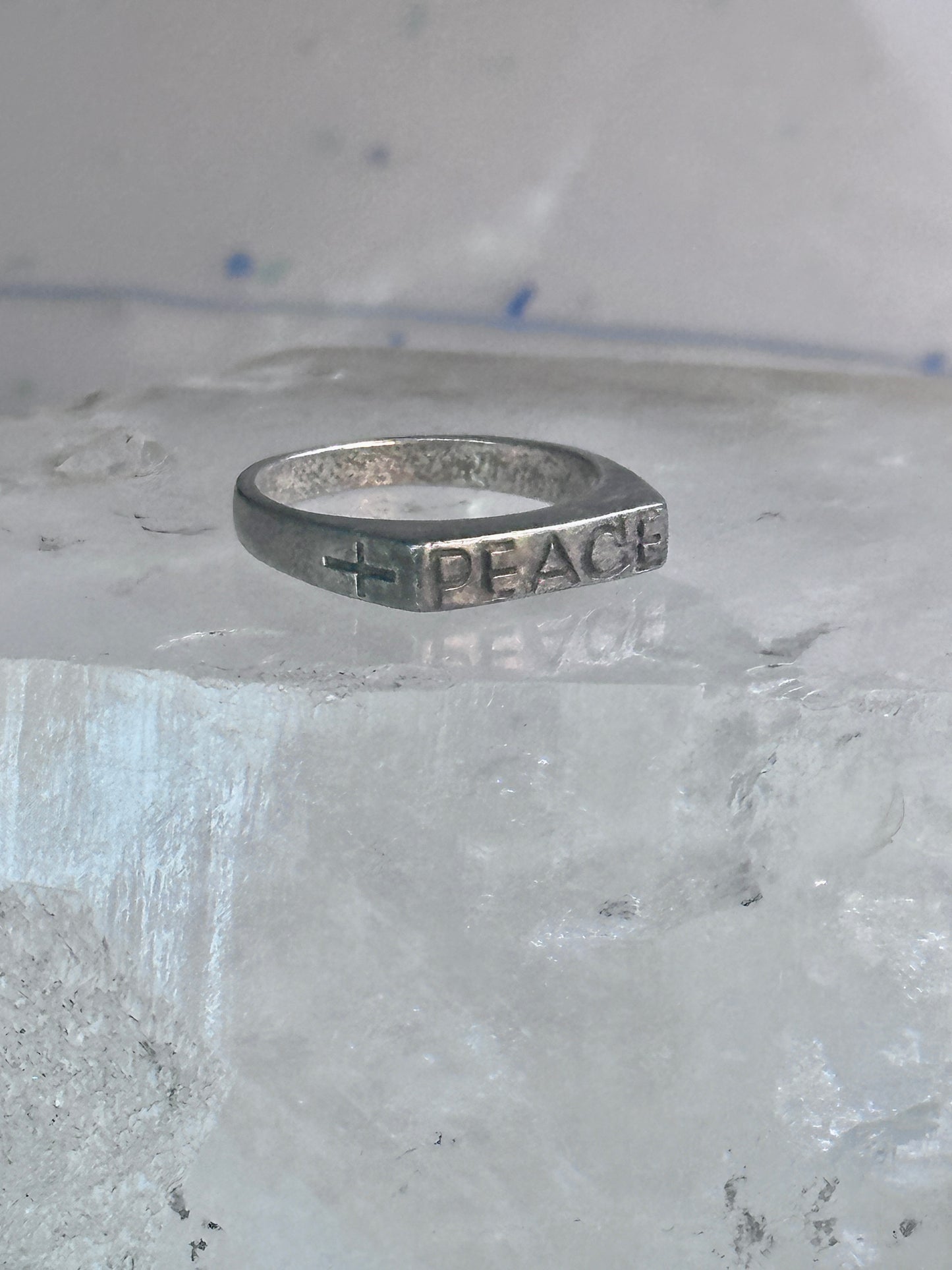 Peace Ring Cross band size 6.75 sterling silver women men