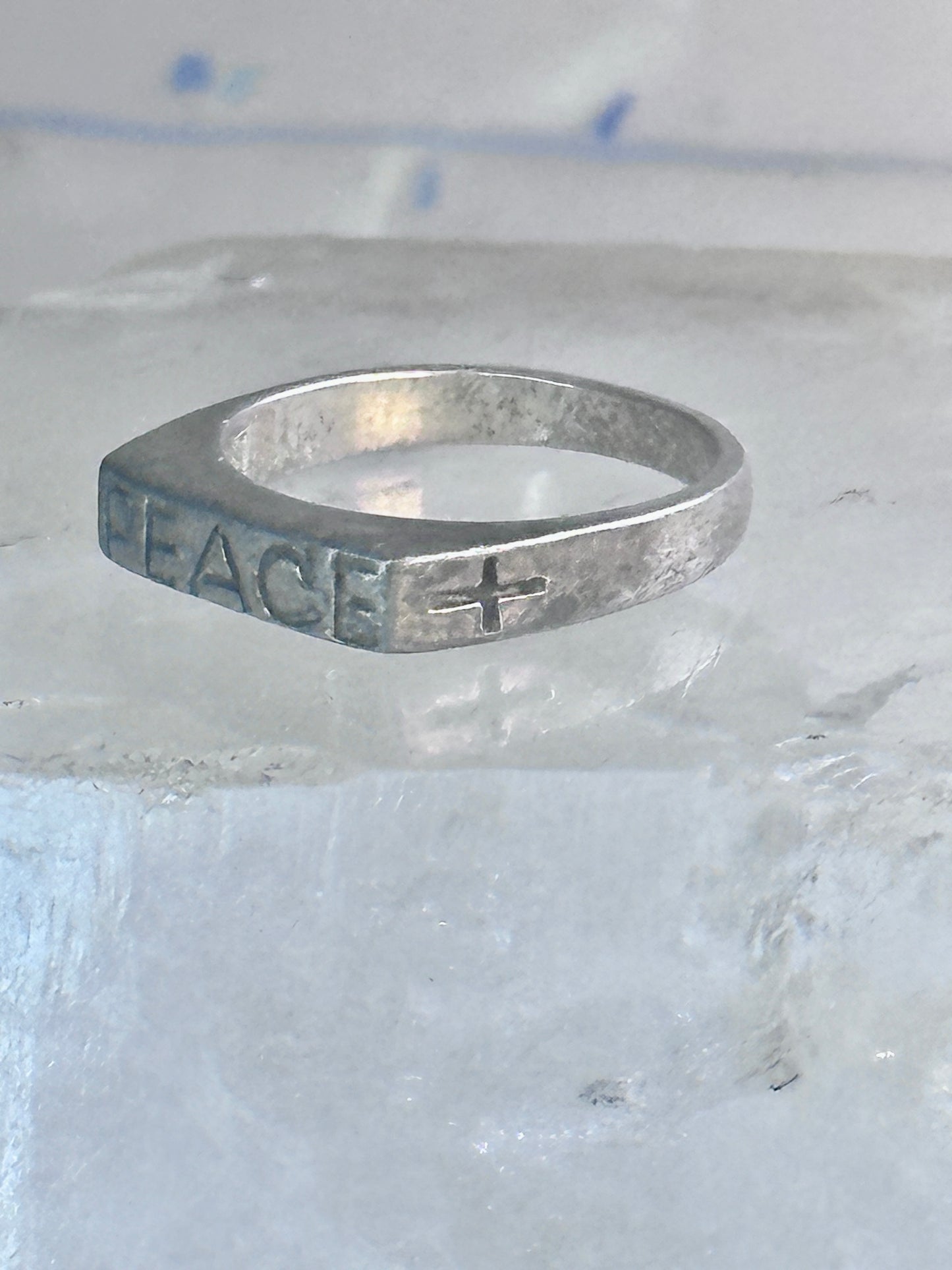 Peace Ring Cross band size 6.75 sterling silver women men