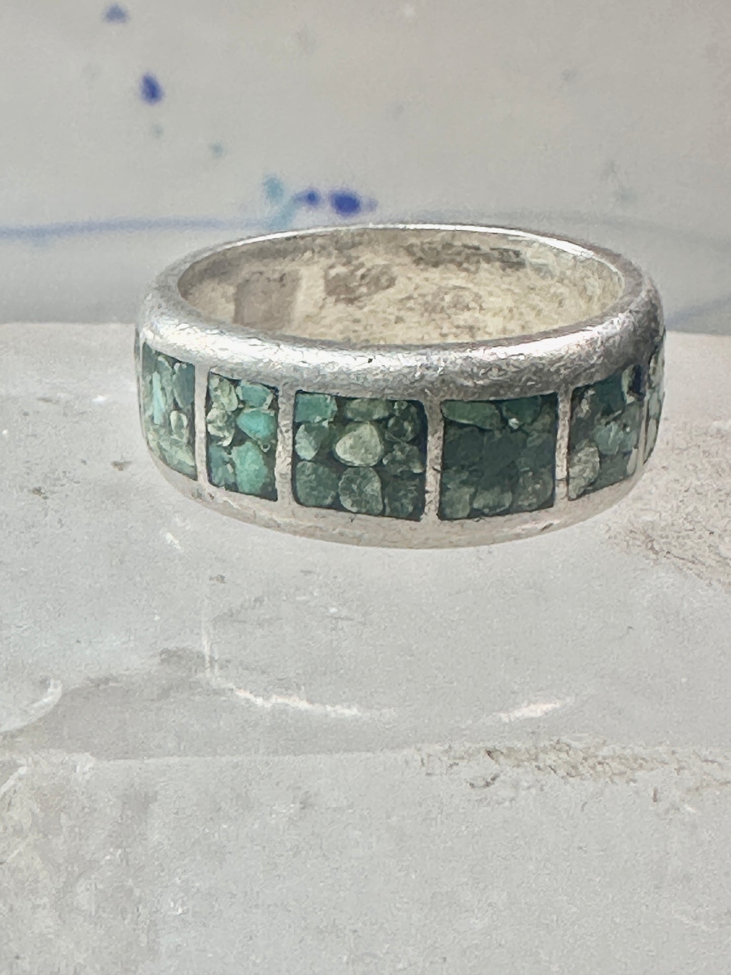 Southwest ring wedding band turquoise chips size 10.75 sterling silver women men AS IS