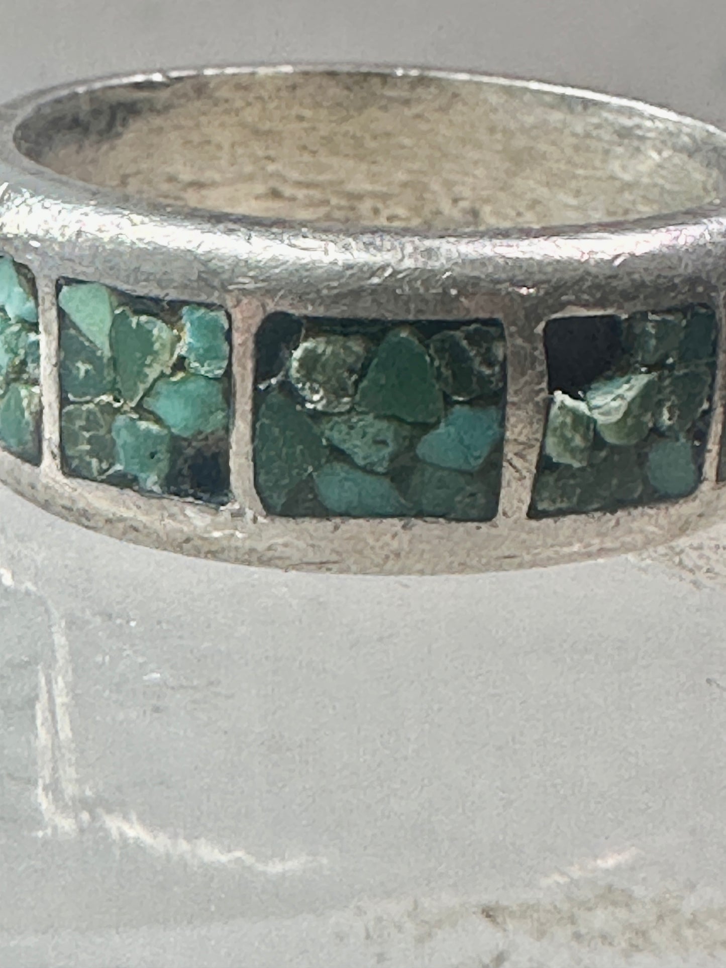 Southwest ring wedding band turquoise chips size 10.75 sterling silver women men AS IS