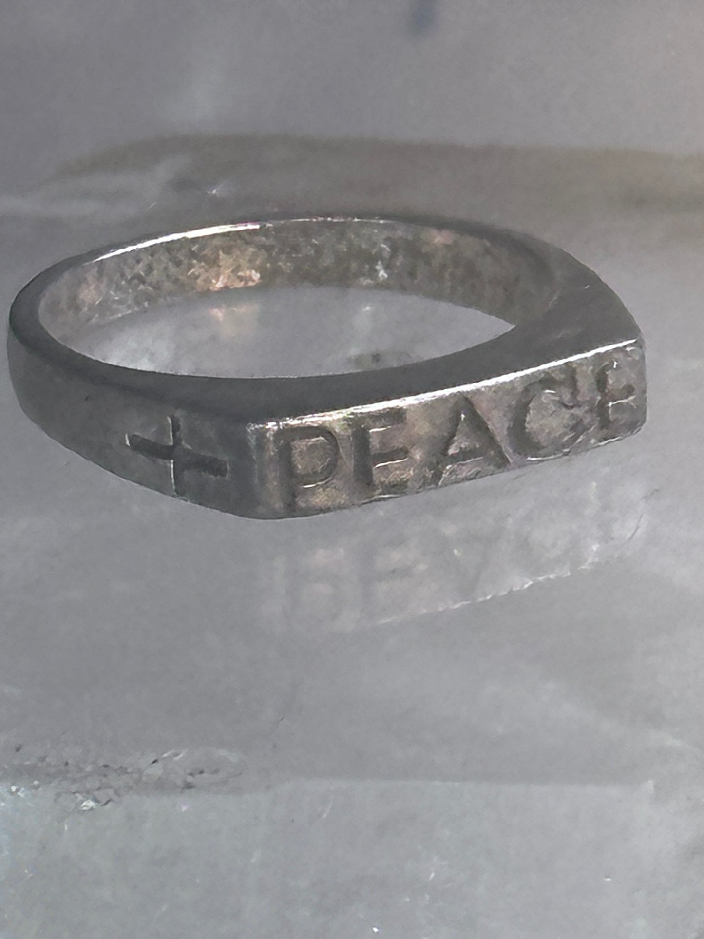 Peace Ring Cross band size 6.75 sterling silver women men