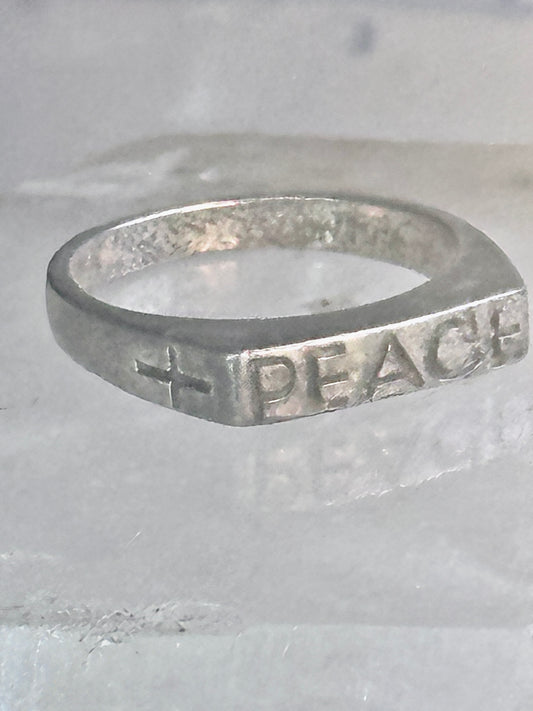 Peace Ring Cross band size 6.75 sterling silver women men