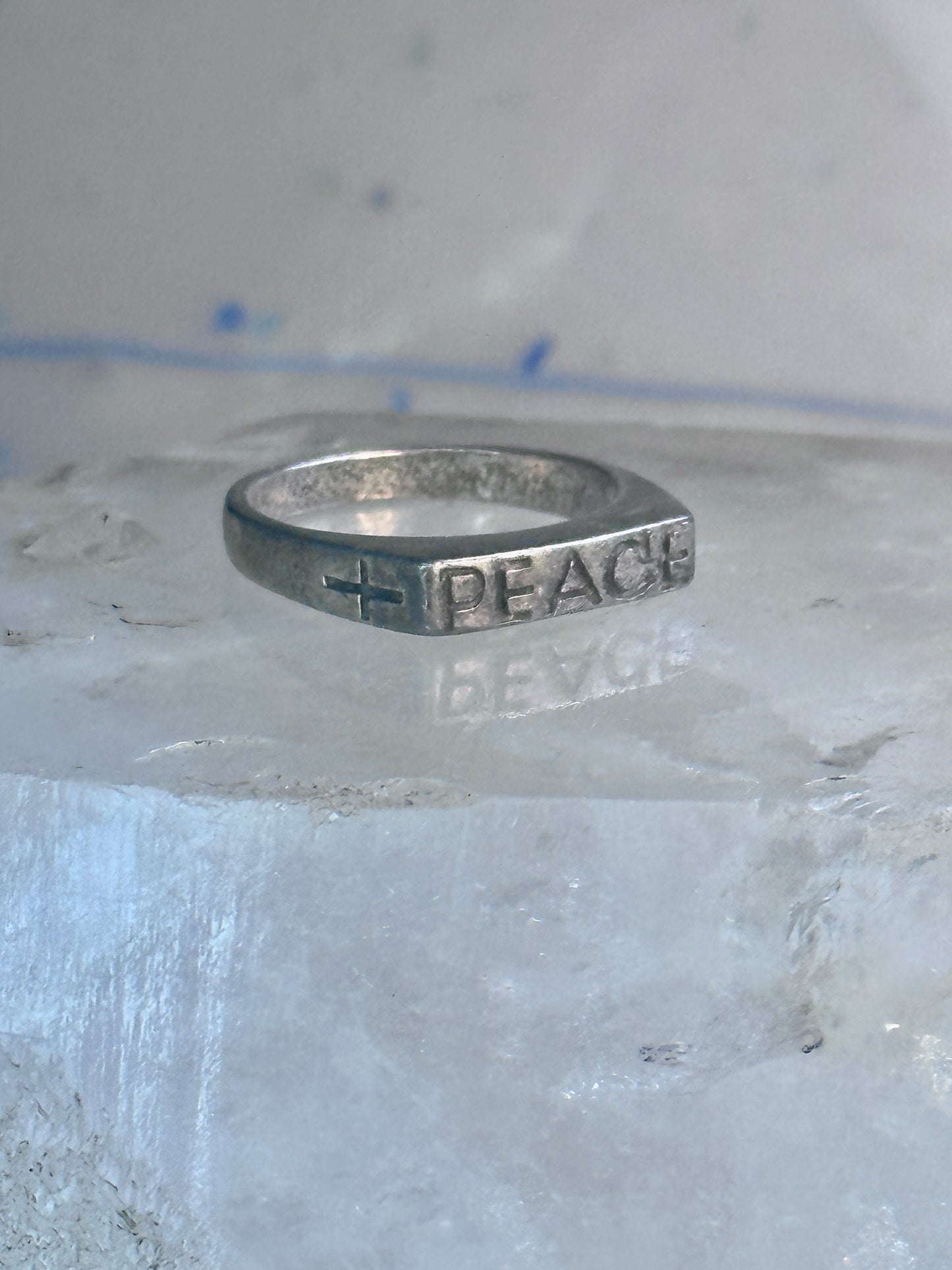 Peace Ring Cross band size 6.75 sterling silver women men
