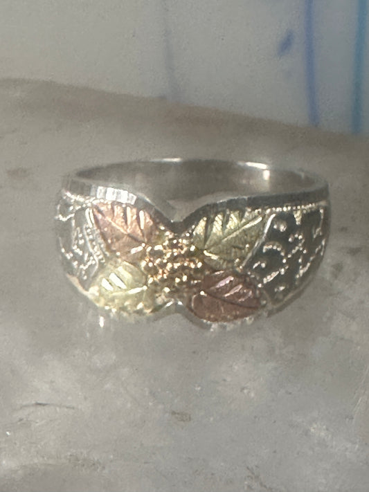 Black Hills Gold ring leaves band sterling silver size 8 women men 12K over sterling