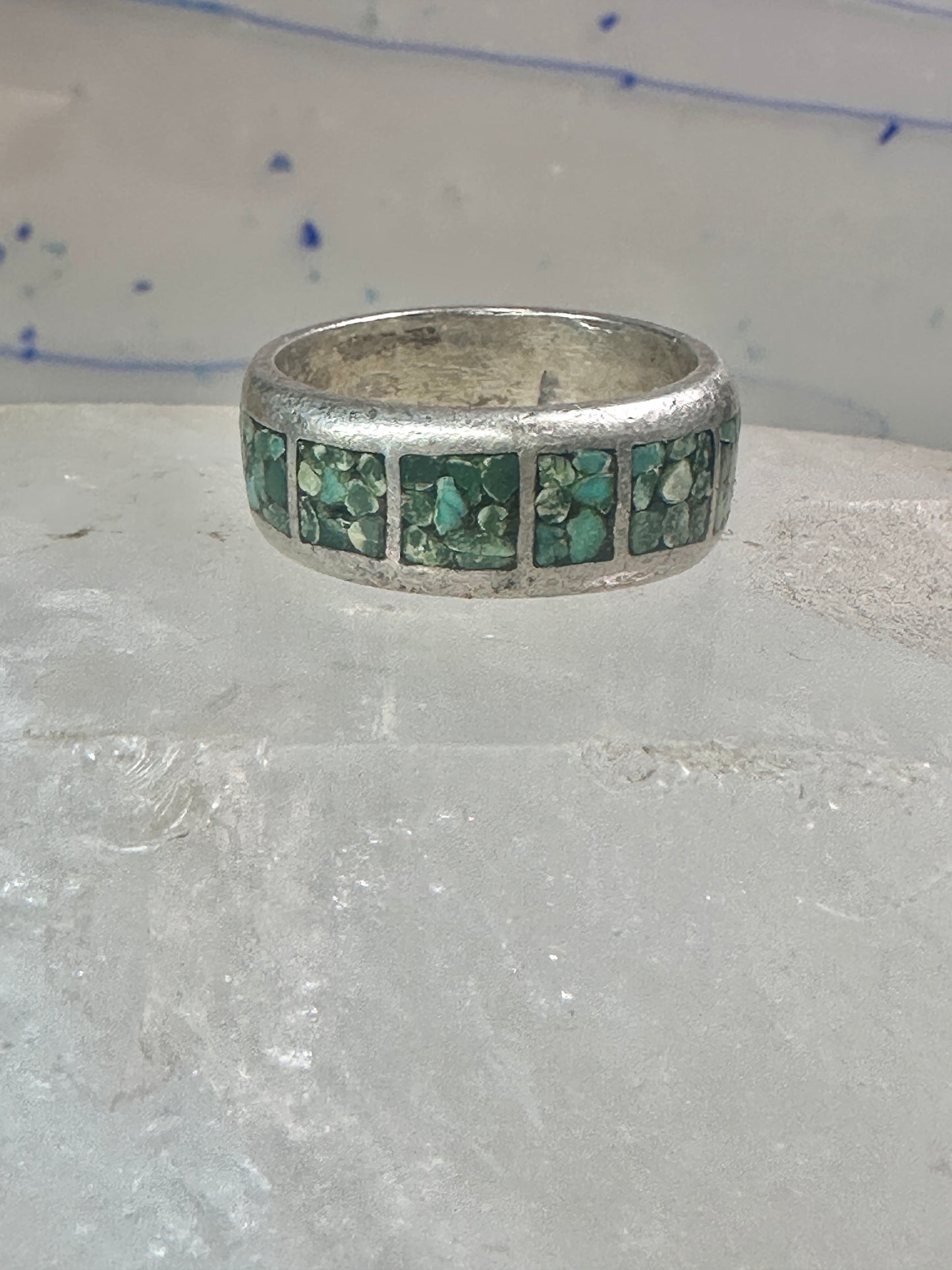 Southwest ring wedding band turquoise chips size 10.75 sterling silver women men AS IS