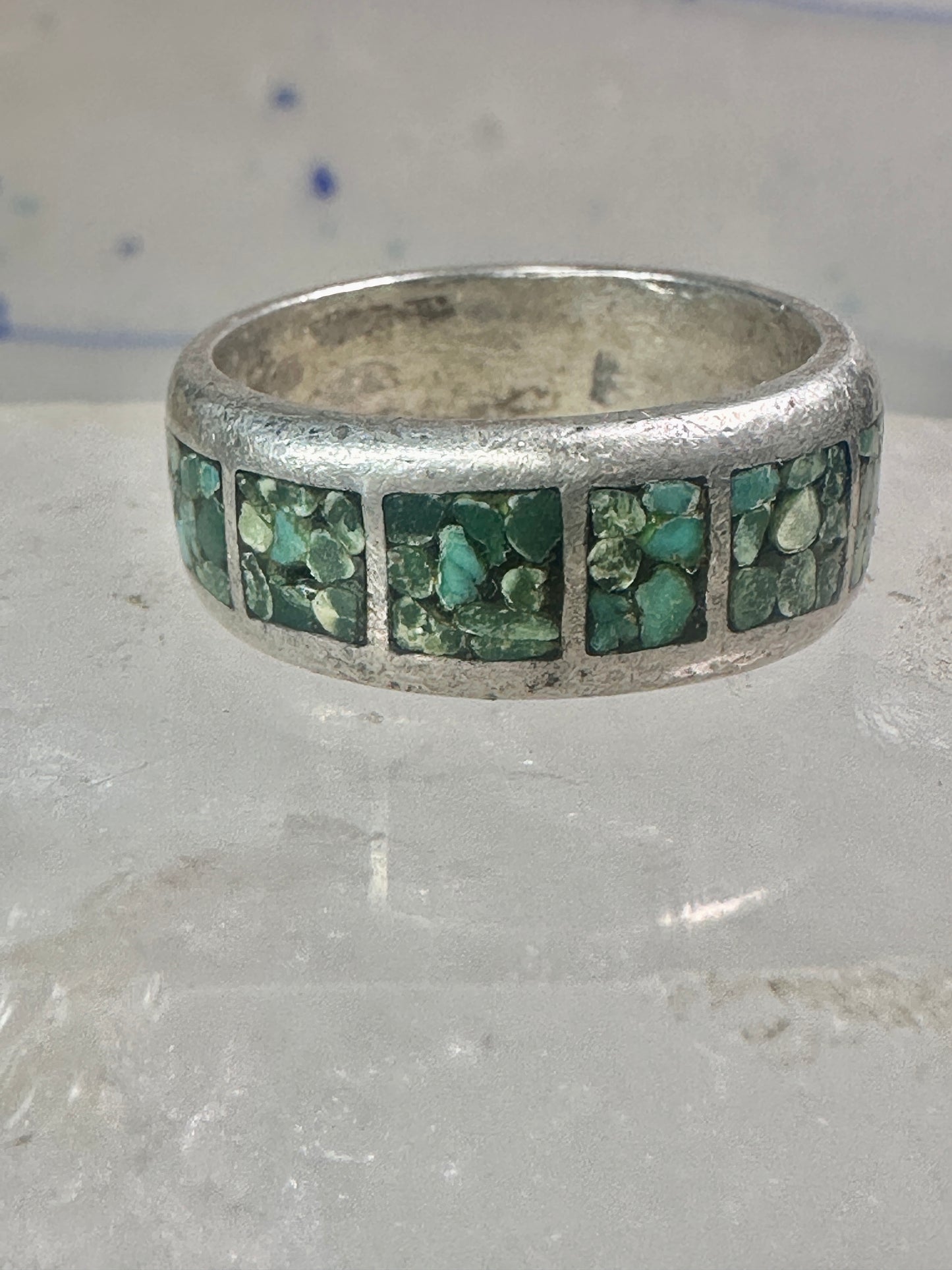 Southwest ring wedding band turquoise chips size 10.75 sterling silver women men AS IS