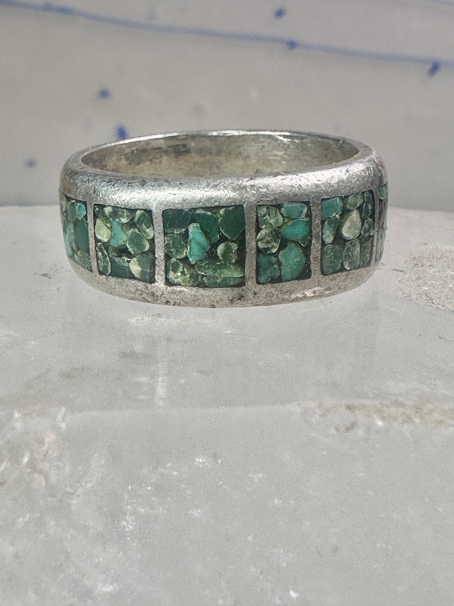 Southwest ring wedding band turquoise chips size 10.75 sterling silver women men AS IS