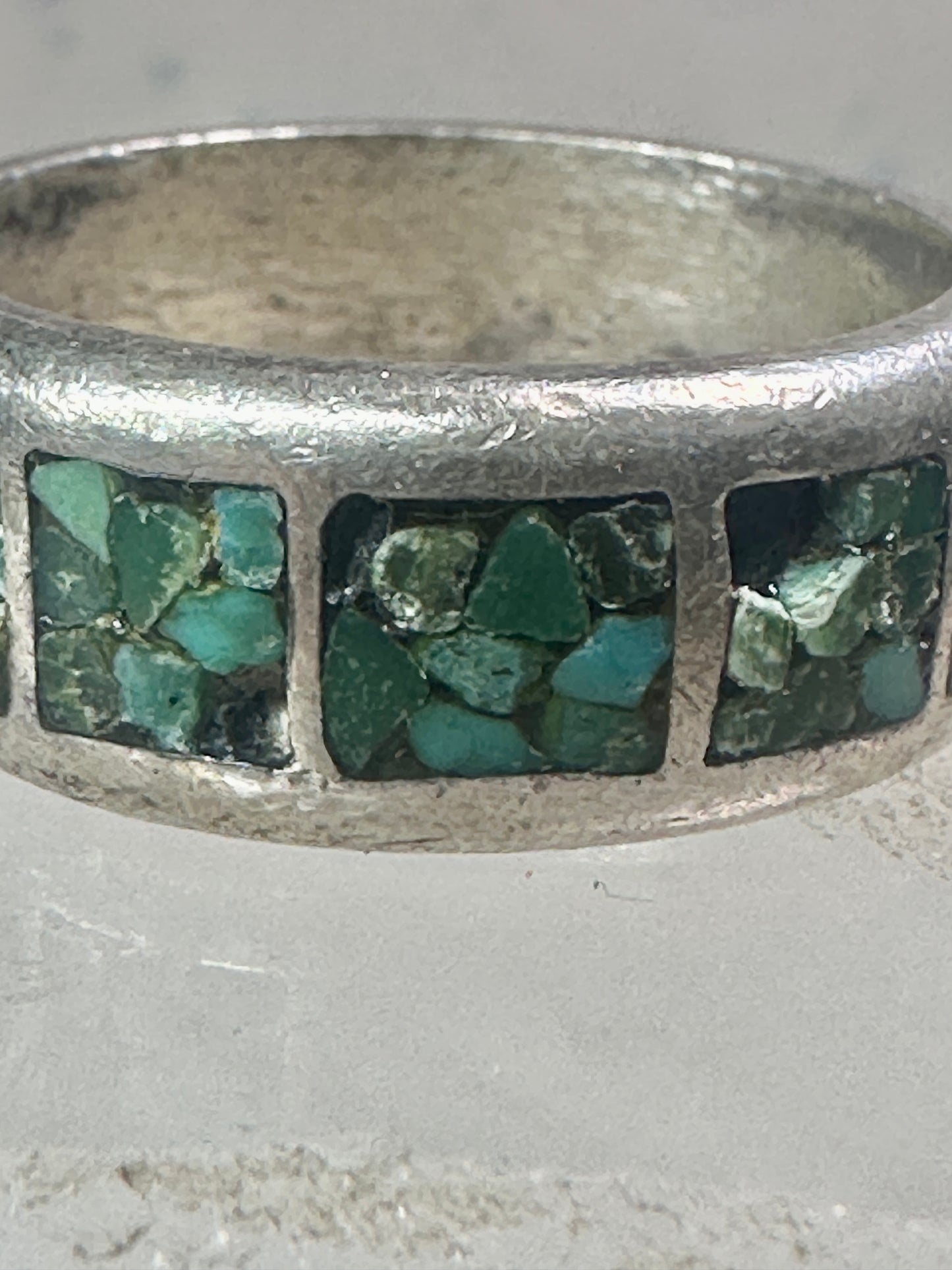 Southwest ring wedding band turquoise chips size 10.75 sterling silver women men AS IS