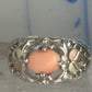 Black Hills Gold ring peach coral leaves band pinky sterling silver size 4.7 12K over sterling women