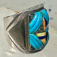 Turquoise ring Cobblestone Native American abalone onyx spiny oyster size 12.7 sterling silver women men