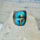 Turquoise ring Cobblestone Native American abalone onyx spiny oyster size 12.7 sterling silver women men