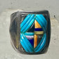 Turquoise ring Cobblestone Native American abalone onyx spiny oyster size 12.7 sterling silver women men
