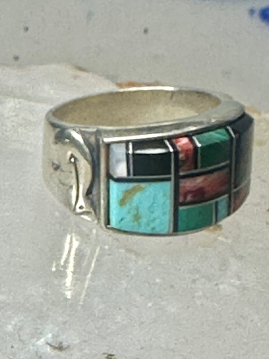 Turquoise ring southwest spirit bear band size 7.7 sterling silver women men