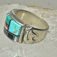 Turquoise ring southwest spirit bear band size 7.7 sterling silver women men