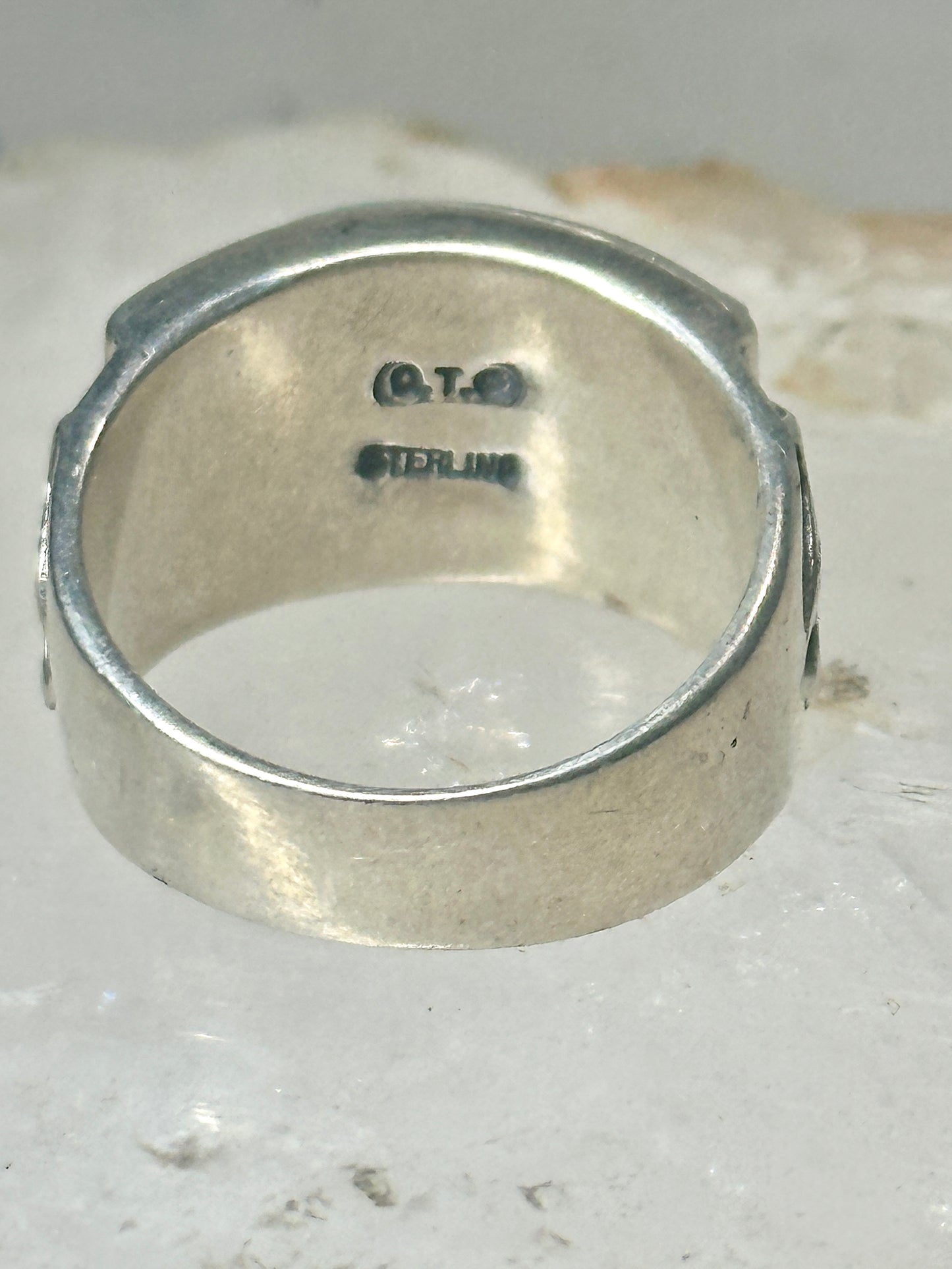 Turquoise ring southwest spirit bear band size 7.7 sterling silver women men