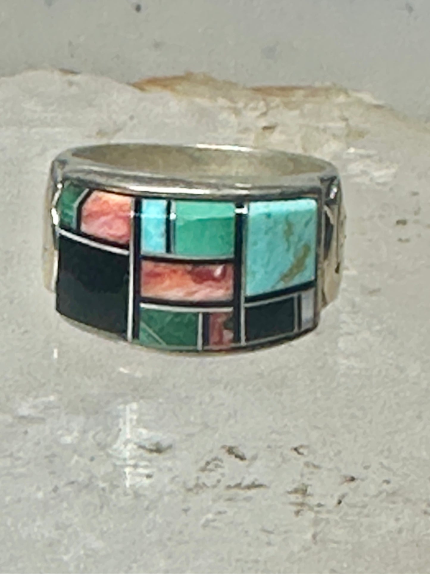 Turquoise ring southwest spirit bear band size 7.7 sterling silver women men