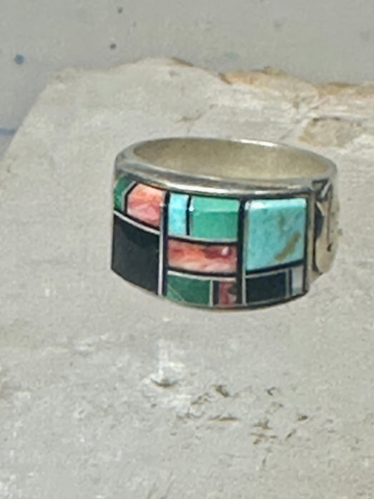 Turquoise ring southwest spirit bear band size 7.7 sterling silver women men