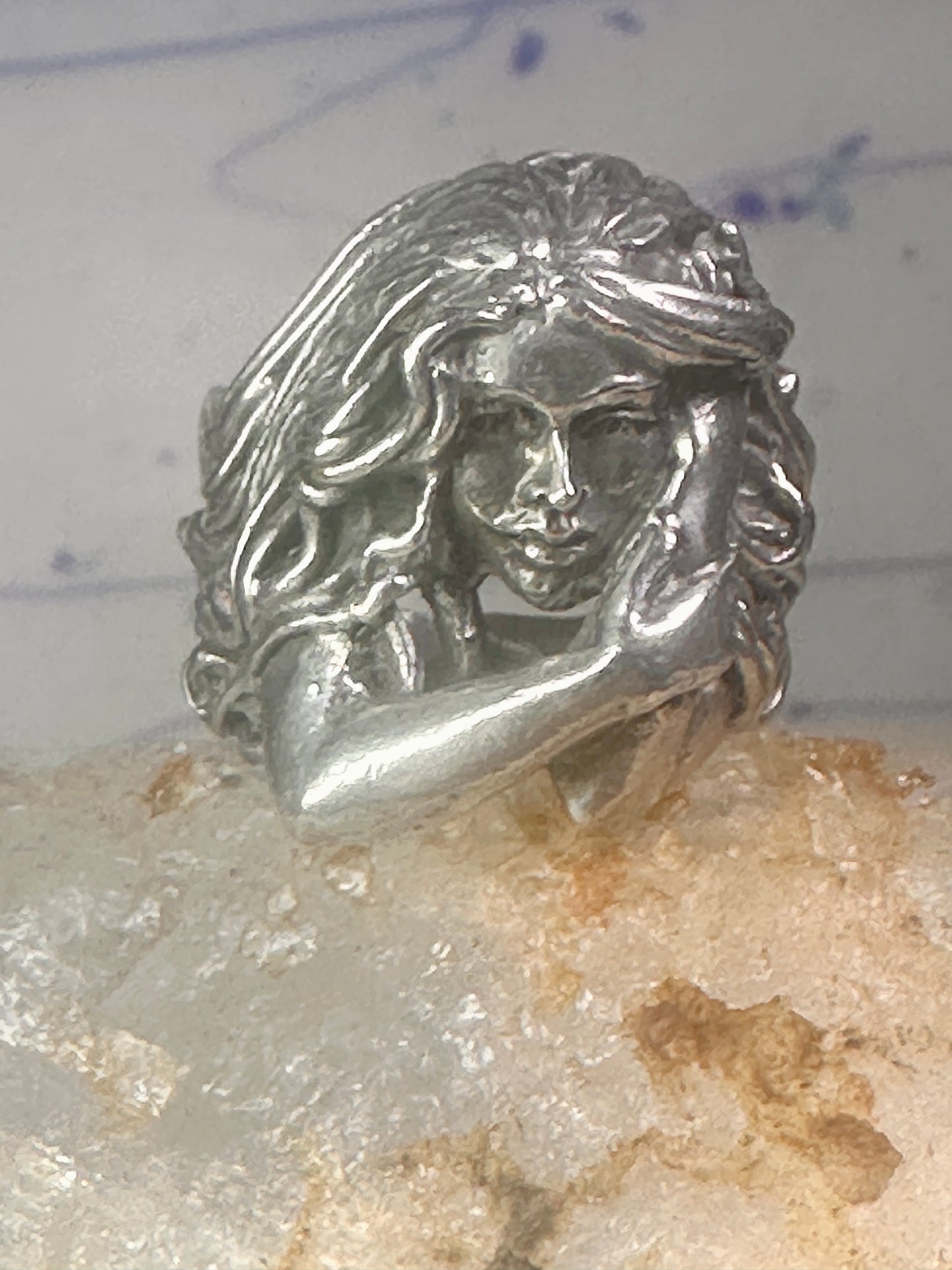 woman face ring lady band heavy solid size 8 sterling silver women
