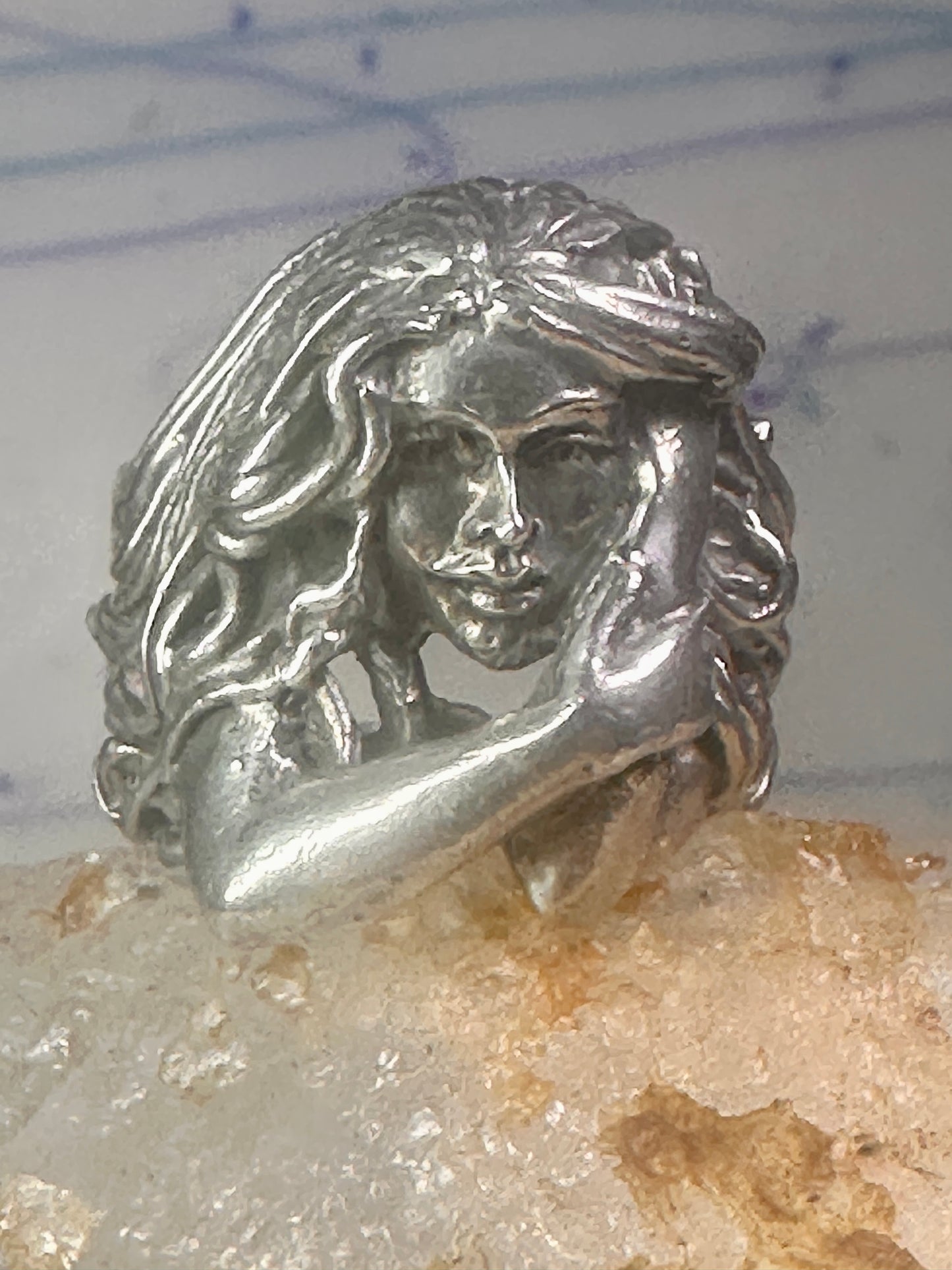 woman face ring lady band heavy solid size 8 sterling silver women