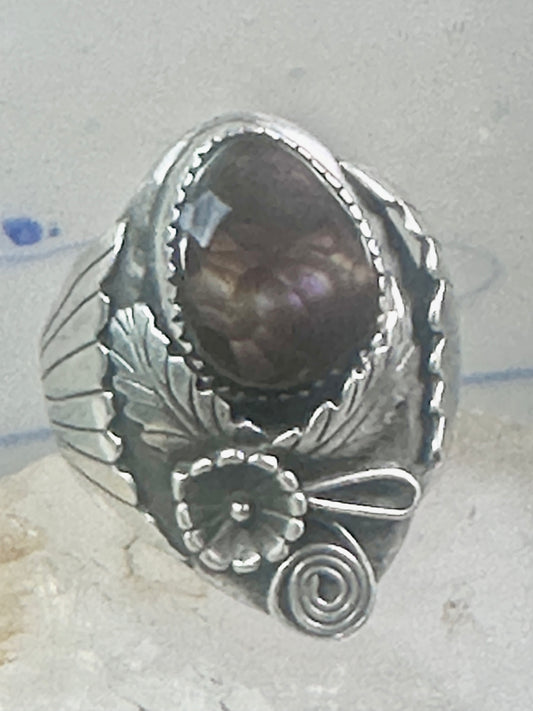 Fire Agate ring Navajo leaves  squash blossom band sterling silver size 12 women men