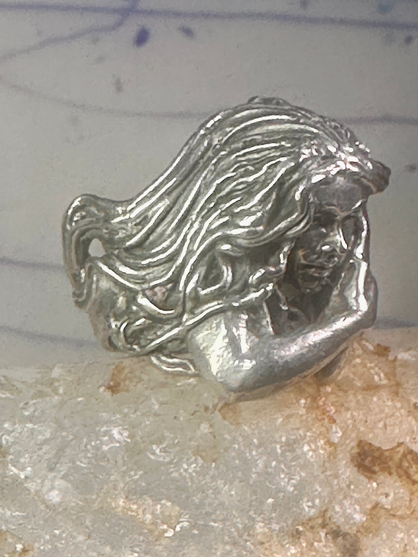 woman face ring lady band heavy solid size 8 sterling silver women