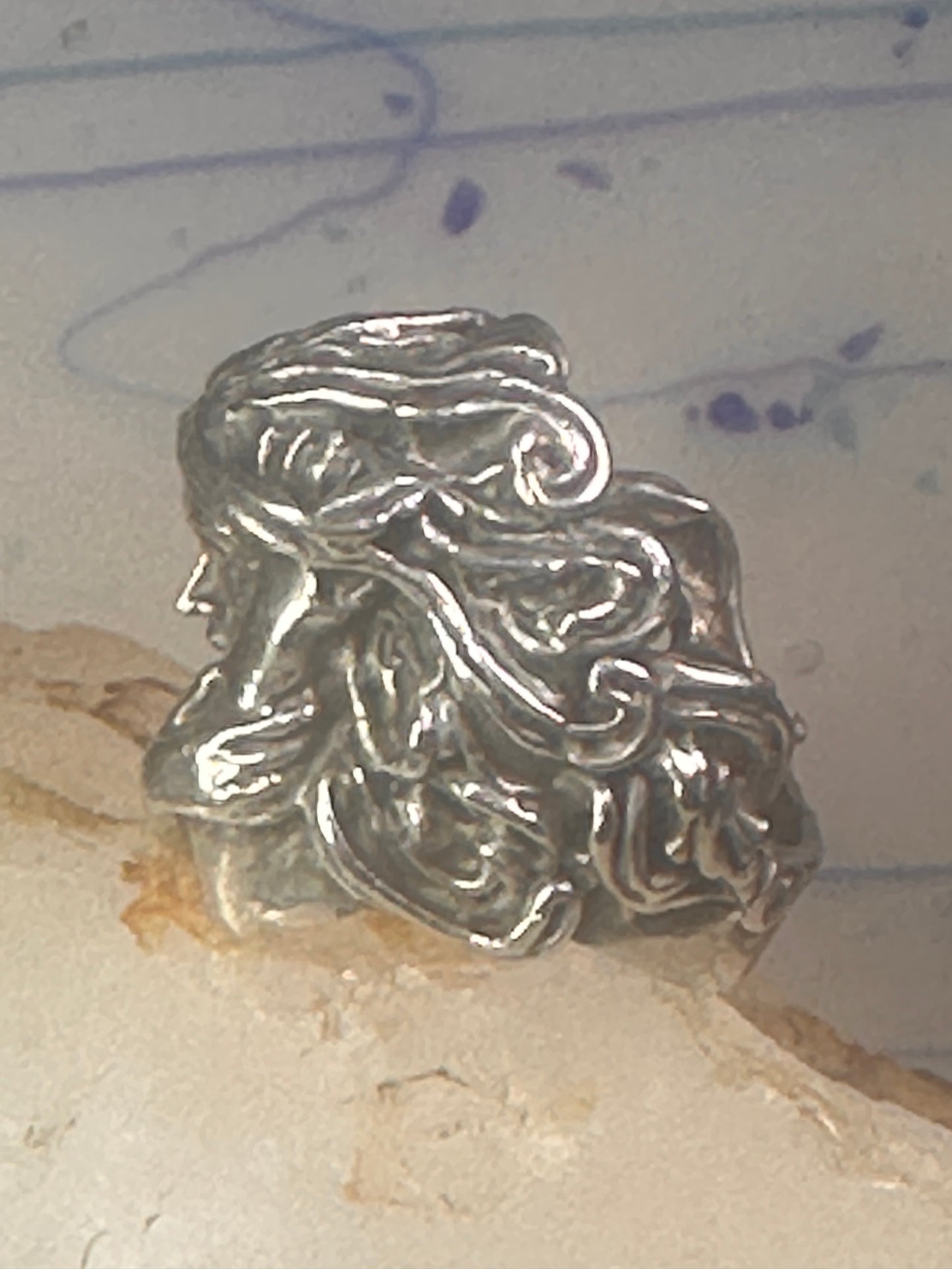 woman face ring lady band heavy solid size 8 sterling silver women