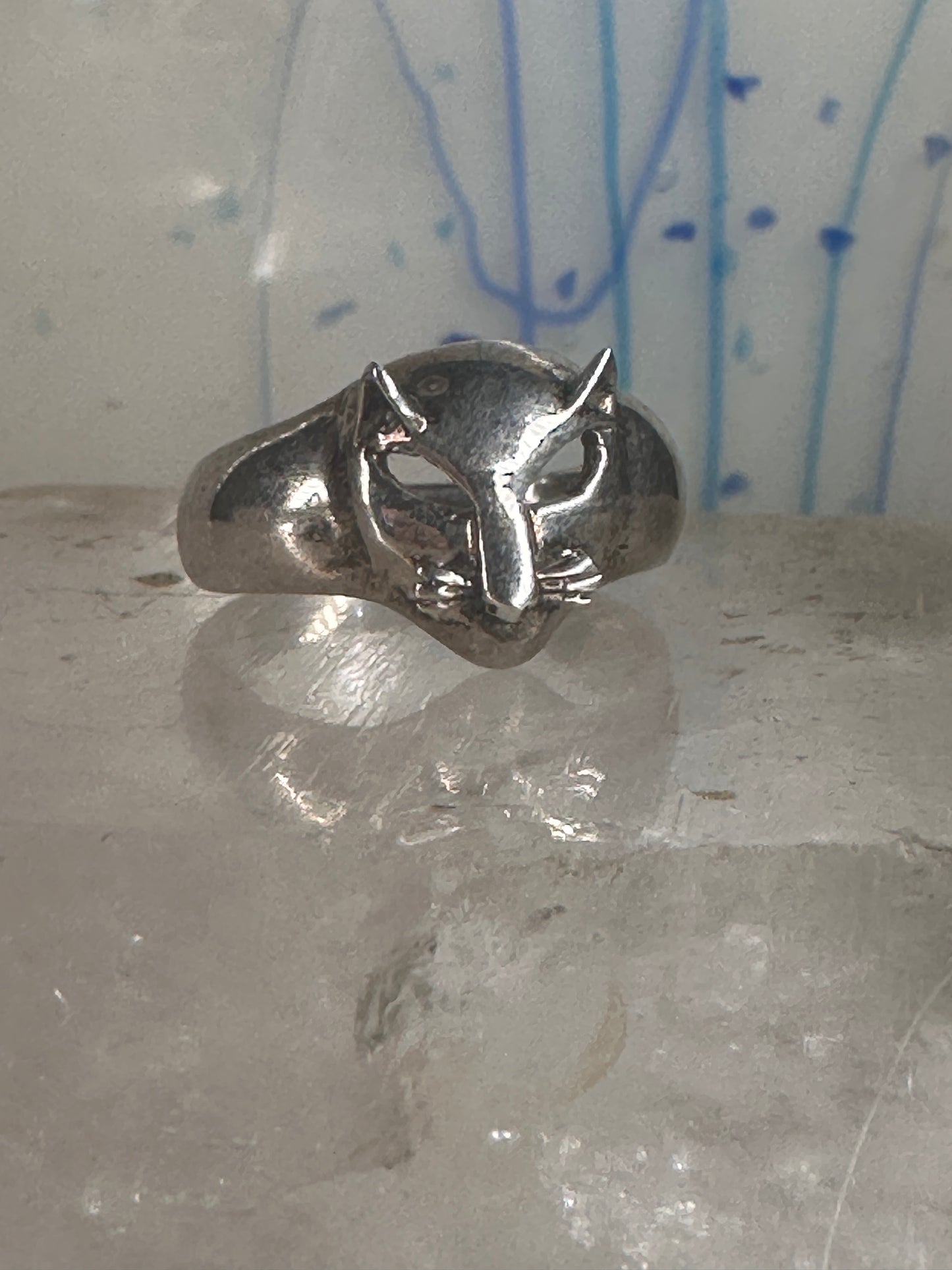 Cat ring face signed CBP 925 size 8 sterling silver women girls