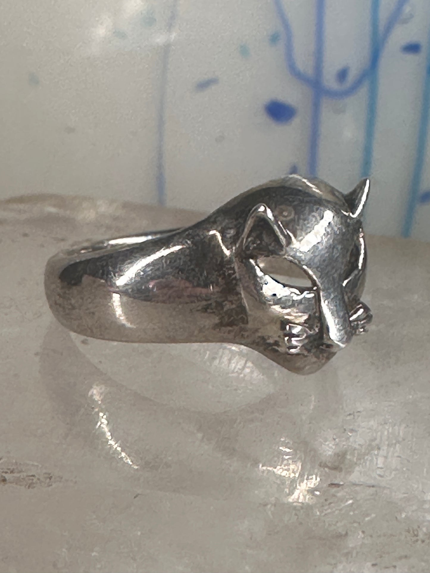 Cat ring face signed CBP 925 size 8 sterling silver women girls