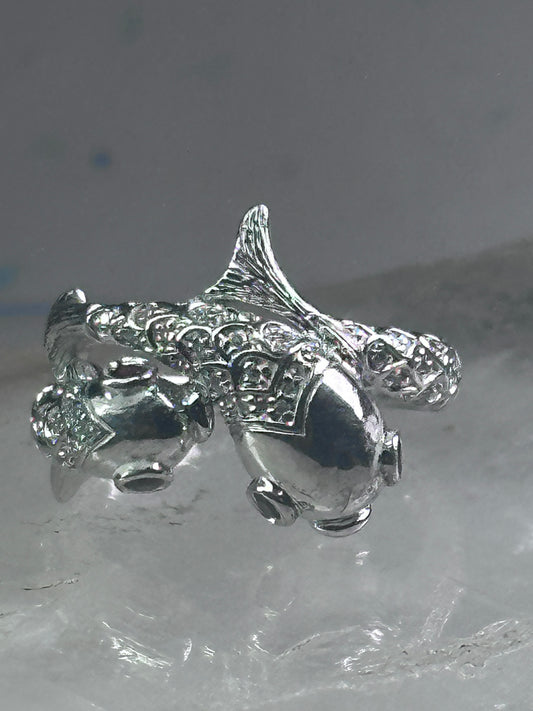 Koi fish Ring signed EA fish band size 8 pinky sterling silver women girls