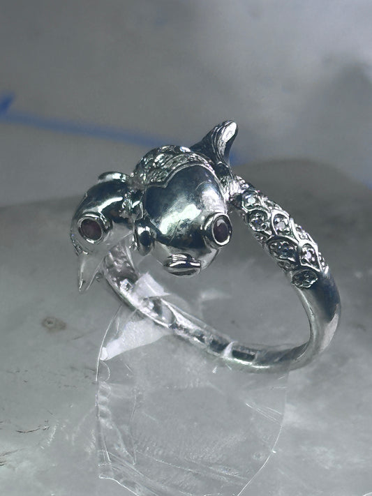 Koi fish Ring signed EA fish band size 8 pinky sterling silver women girls