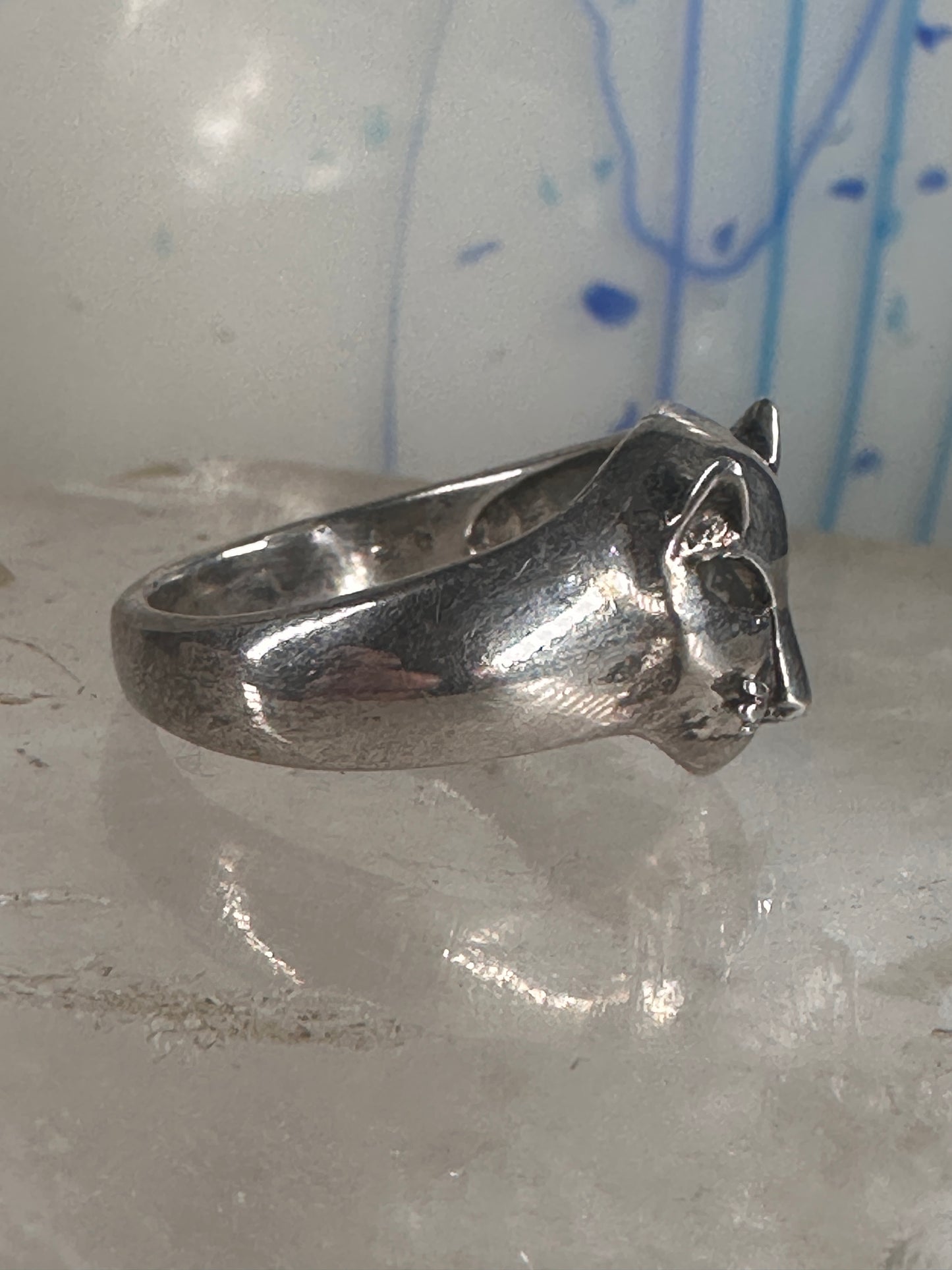 Cat ring face signed CBP 925 size 8 sterling silver women girls