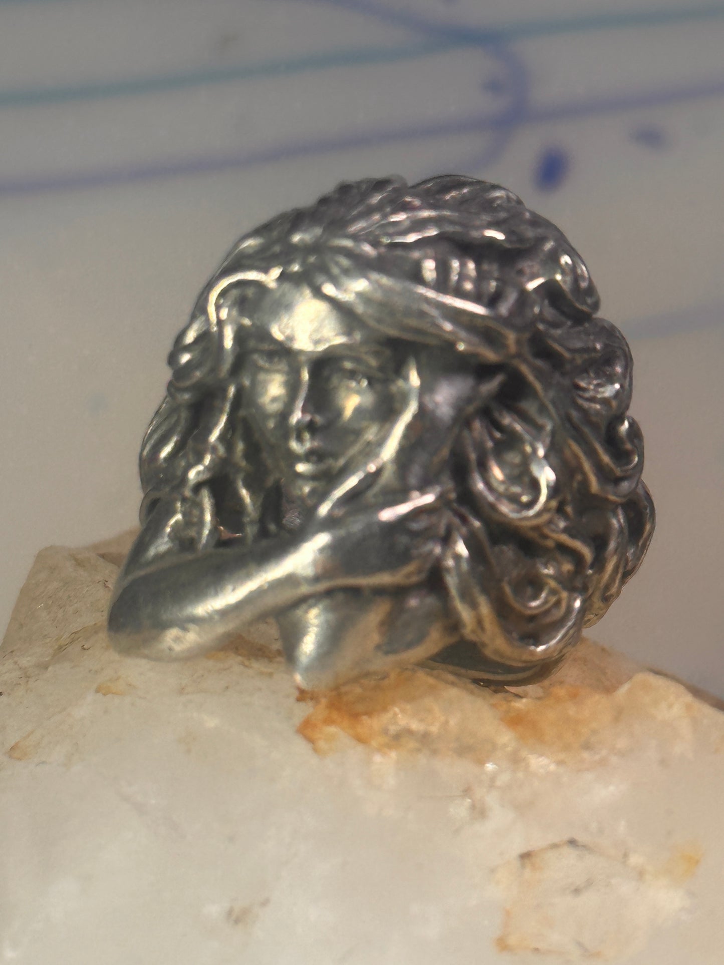 woman face ring lady band heavy solid size 8 sterling silver women