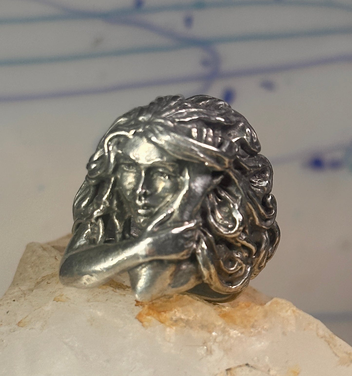 woman face ring lady band heavy solid size 8 sterling silver women