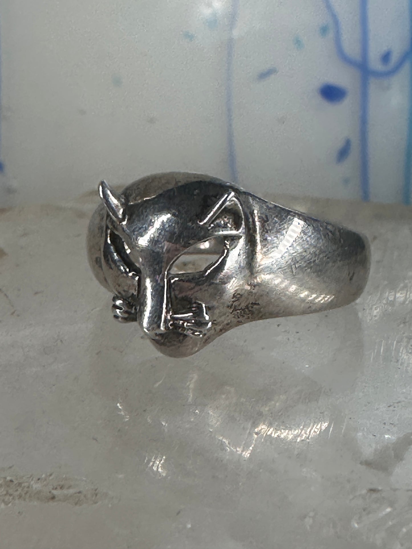 Cat ring face signed CBP 925 size 8 sterling silver women girls