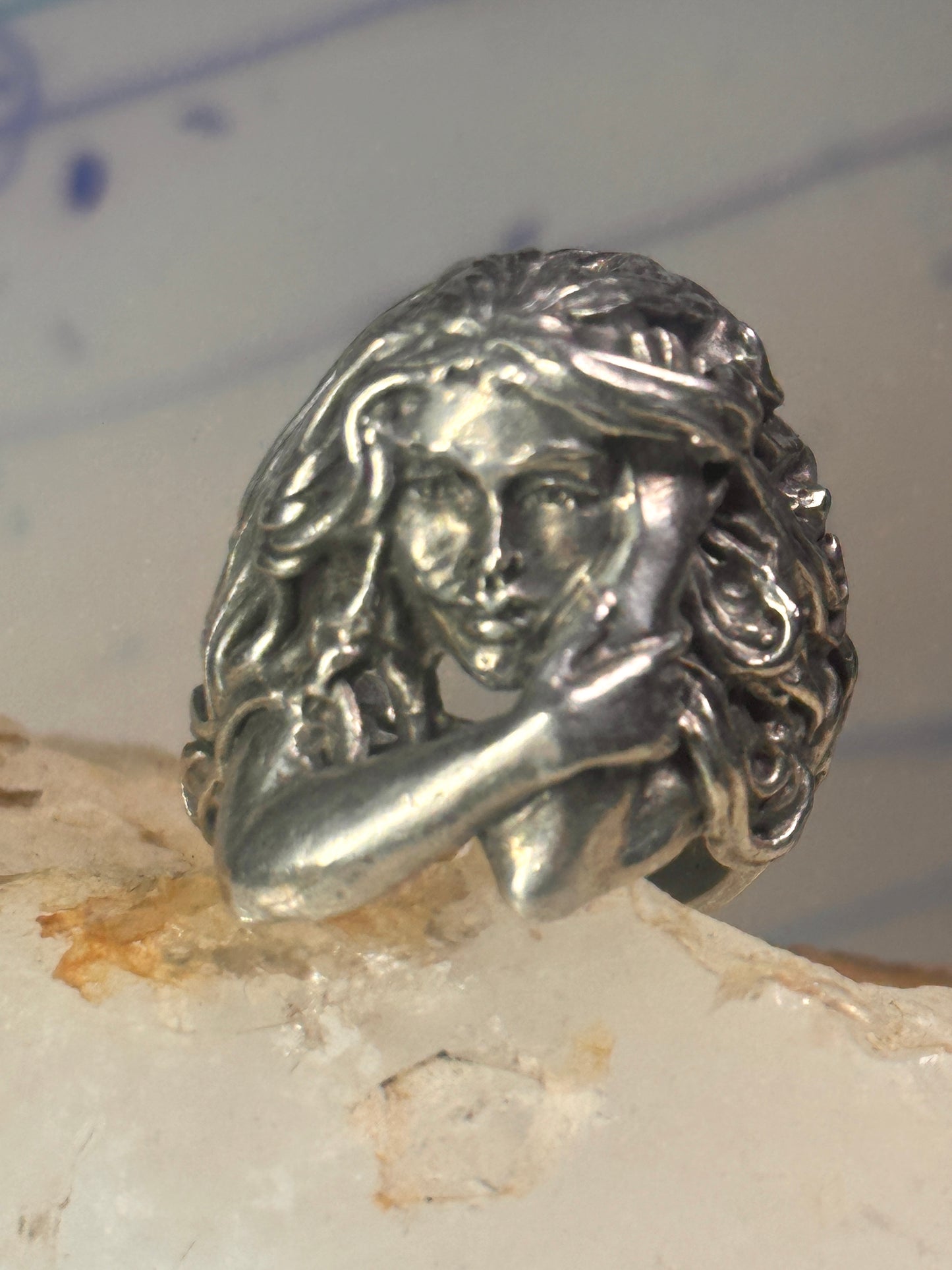 woman face ring lady band heavy solid size 8 sterling silver women