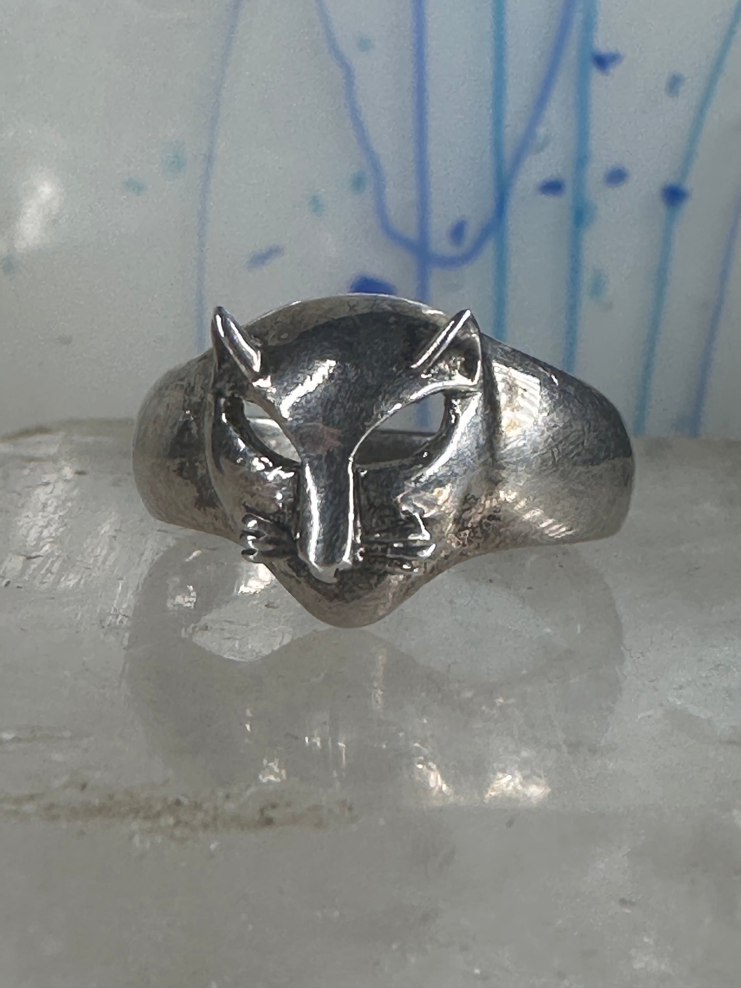 Cat ring face signed CBP 925 size 8 sterling silver women girls
