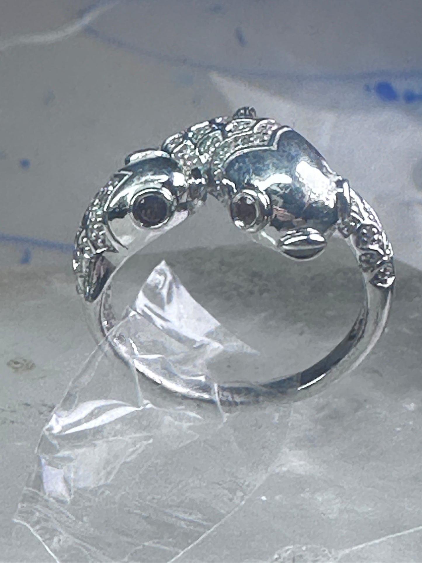 Koi fish Ring signed EA fish band size 8 pinky sterling silver women girls