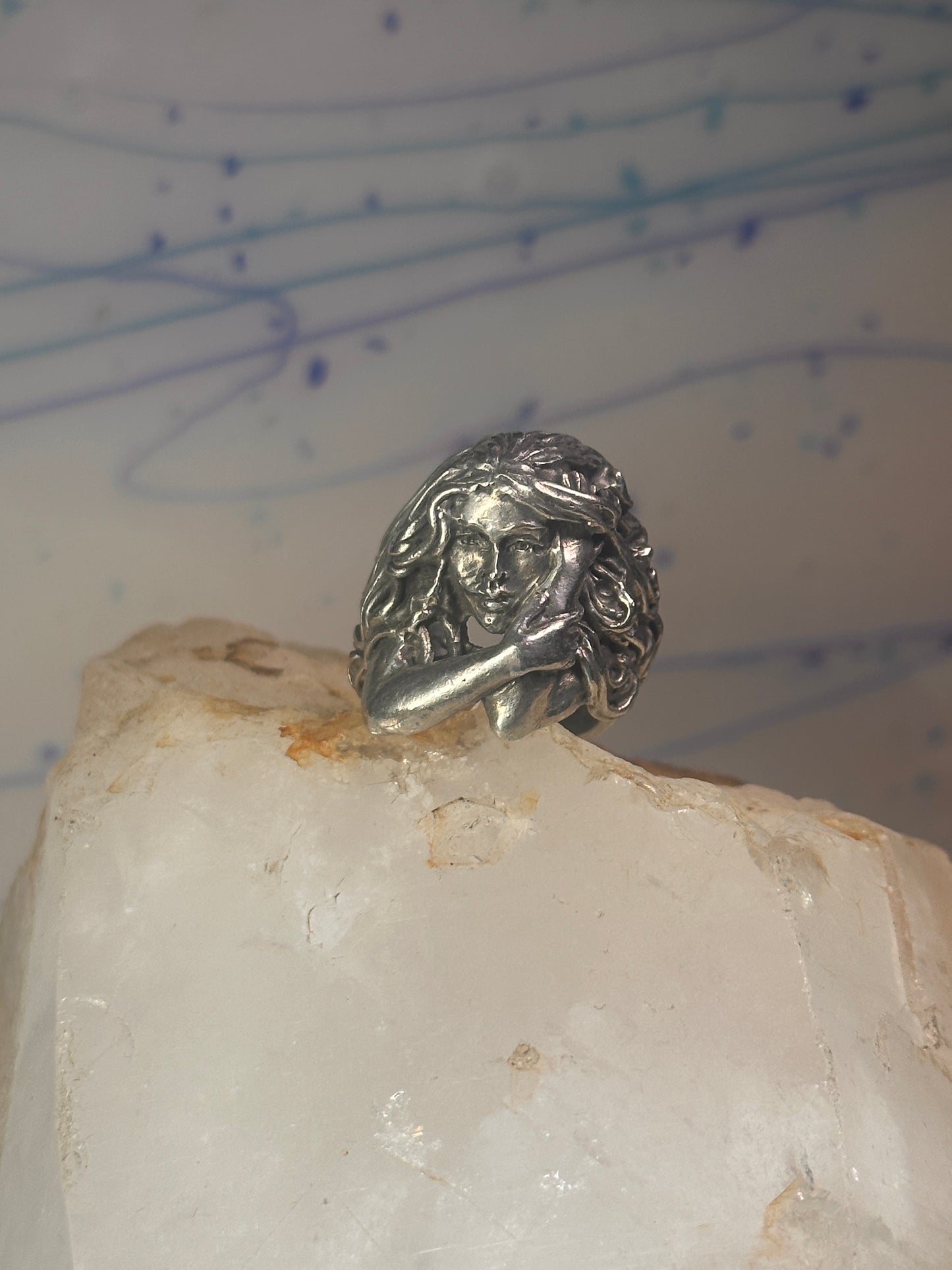 woman face ring lady band heavy solid size 8 sterling silver women