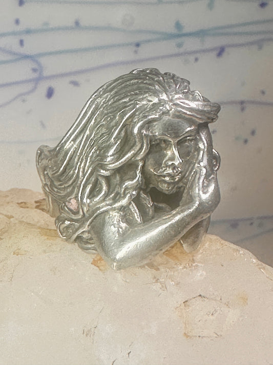 woman face ring lady band heavy solid size 8 sterling silver women