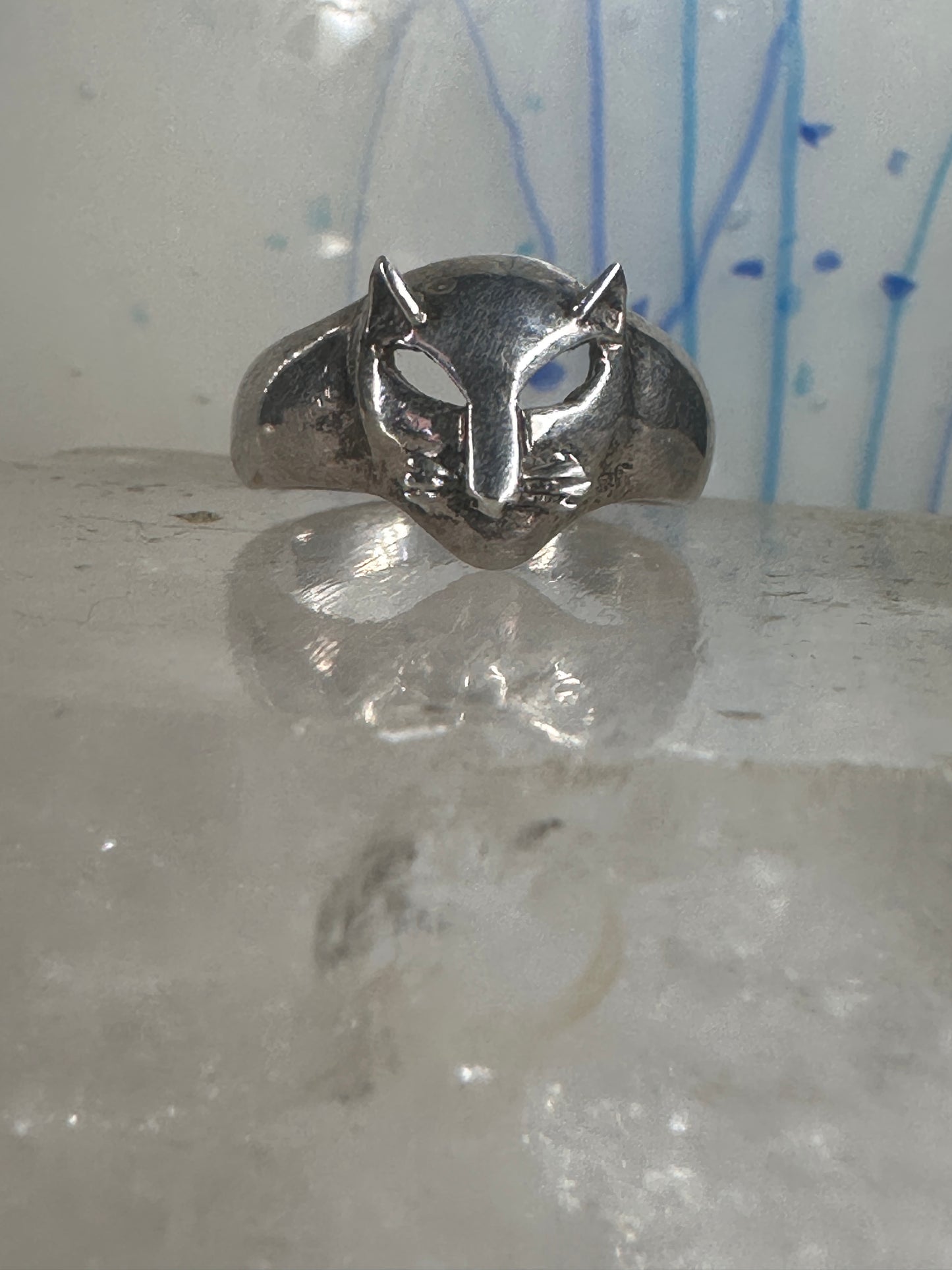 Cat ring face signed CBP 925 size 8 sterling silver women girls