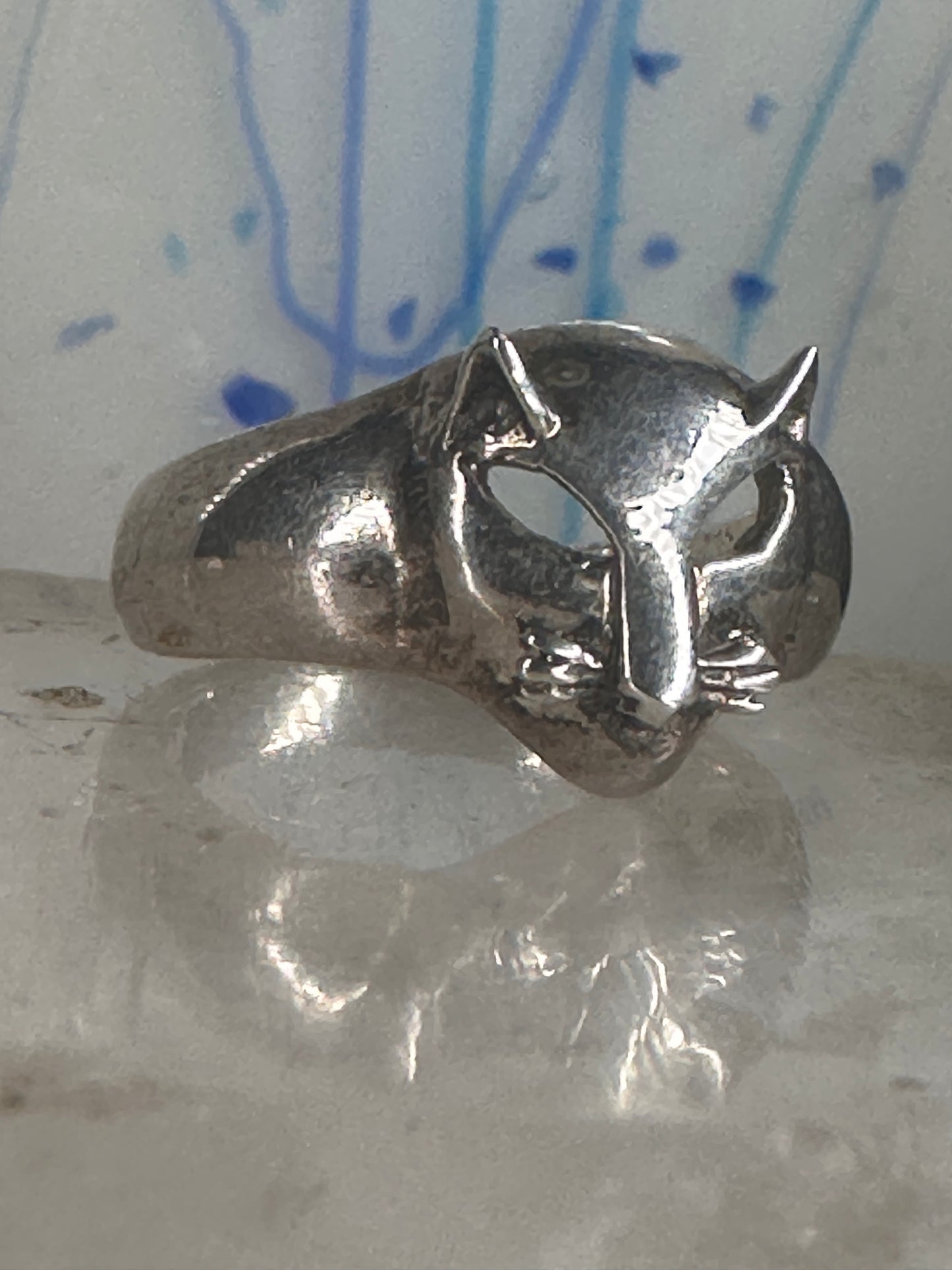 Cat ring face signed CBP 925 size 8 sterling silver women girls
