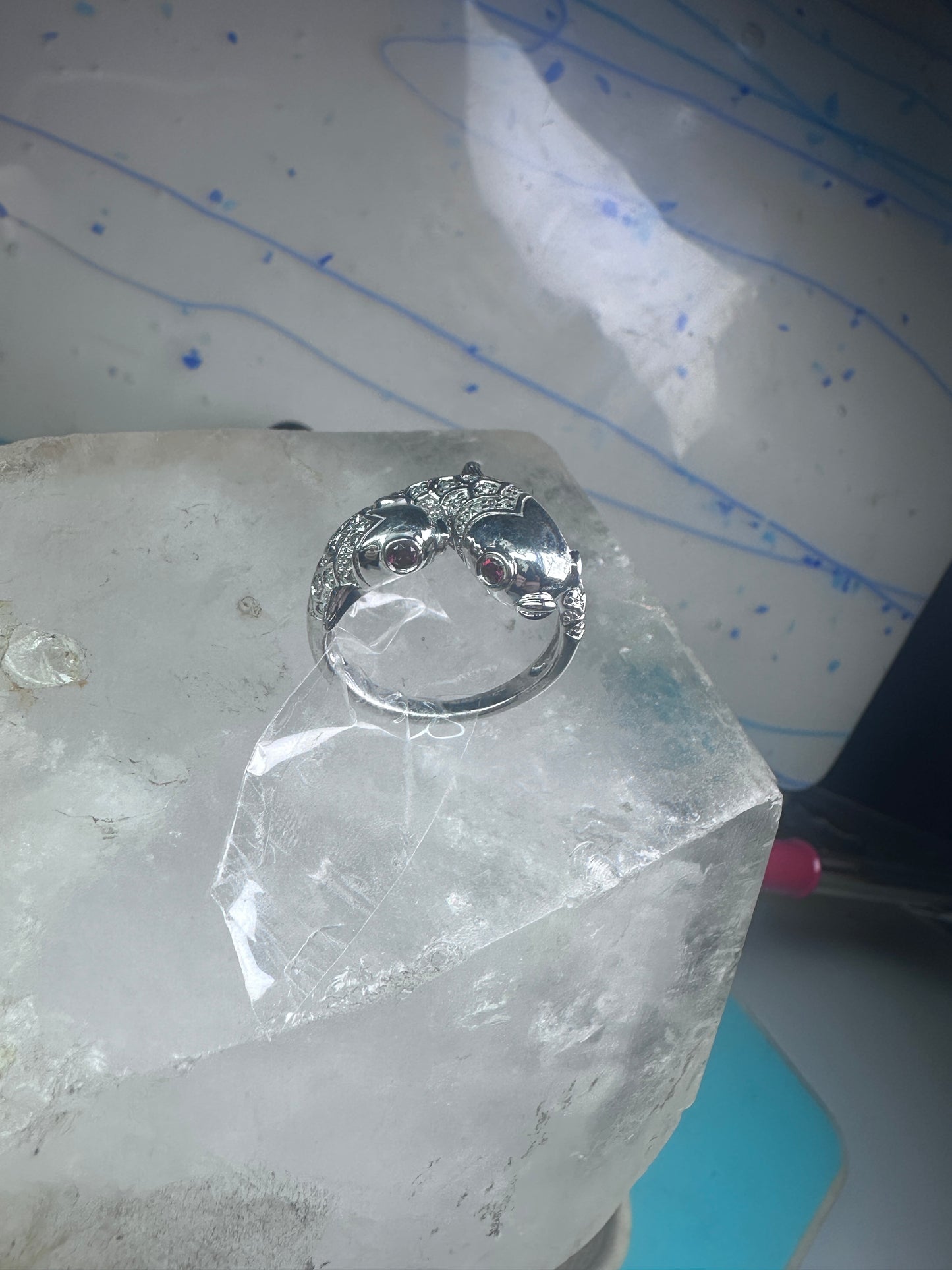 Koi fish Ring signed EA fish band size 8 pinky sterling silver women girls