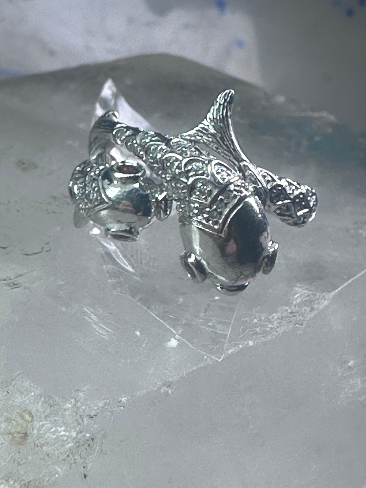 Koi fish Ring signed EA fish band size 8 pinky sterling silver women girls