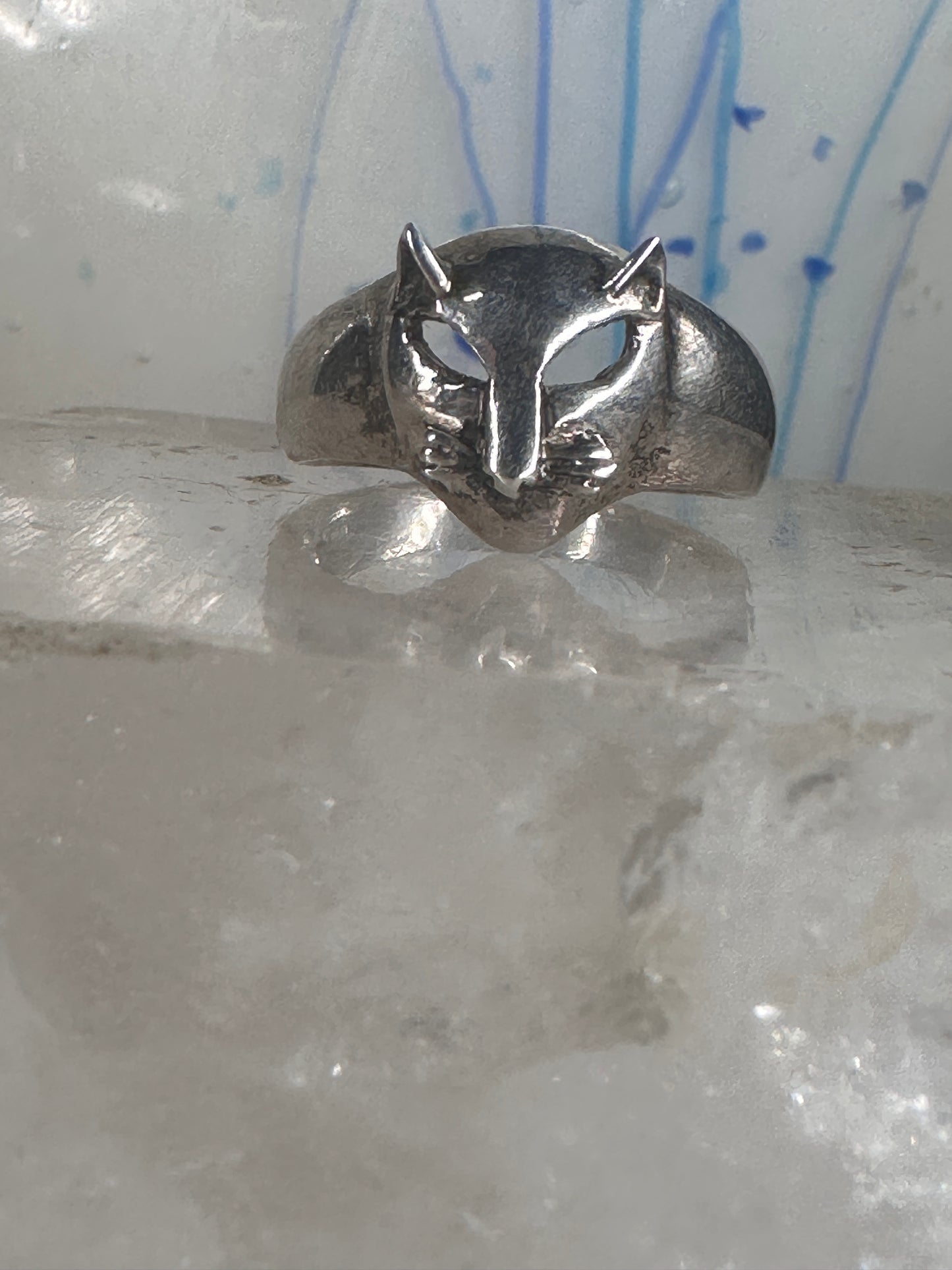 Cat ring face signed CBP 925 size 8 sterling silver women girls