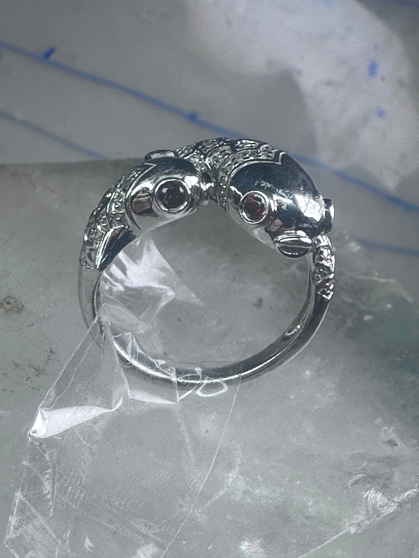 Koi fish Ring signed EA fish band size 8 pinky sterling silver women girls