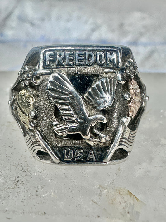 Patriotic Freedom Eagle Ring Vintage Black Hills Gold Style - Size 10