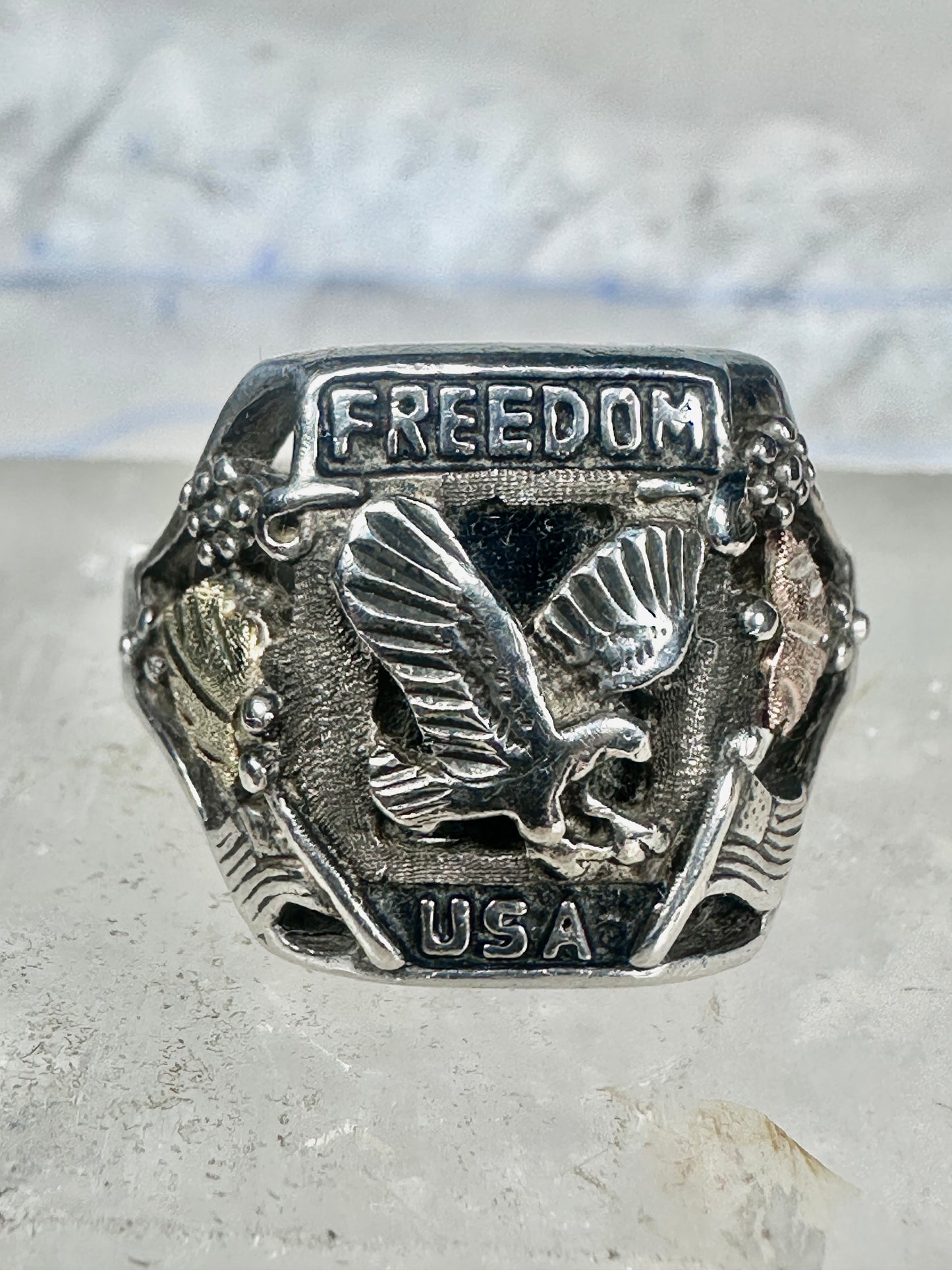 Freedom USA biker band Eagle size 10 mop sterling silver men
