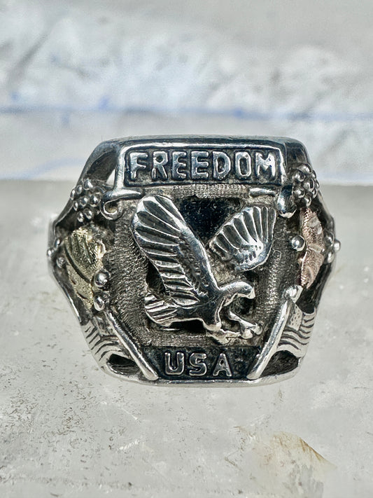 Patriotic Freedom Eagle Ring Vintage Black Hills Gold Style - Size 10
