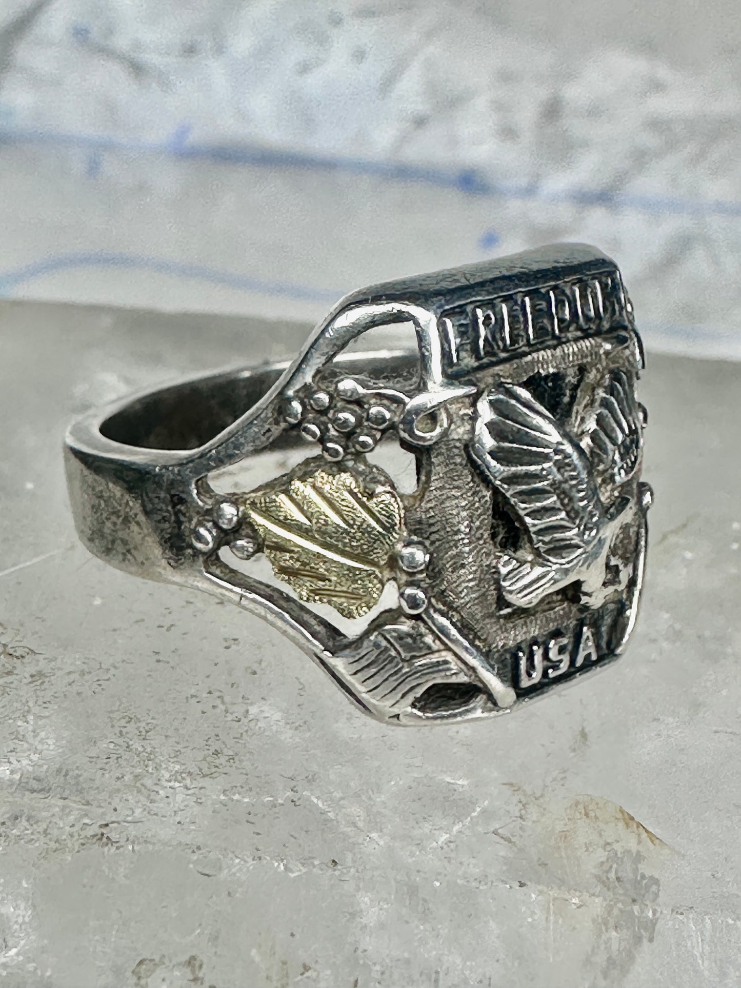 Freedom USA biker band Eagle size 10 mop sterling silver men